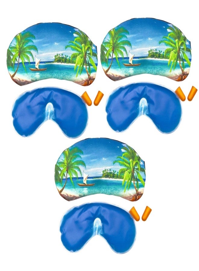 Samtrish Sleep Mask Eye Mask Set with Tropical Eye Cover, Gel Eye Mask & Earplugs – Travel & Relaxation Kit for Sleeping, Puffy Eyes, Headache Relief – Hot & Cold Therapy(1 PAIR Earplugs) | Pack of 3 - Image 1