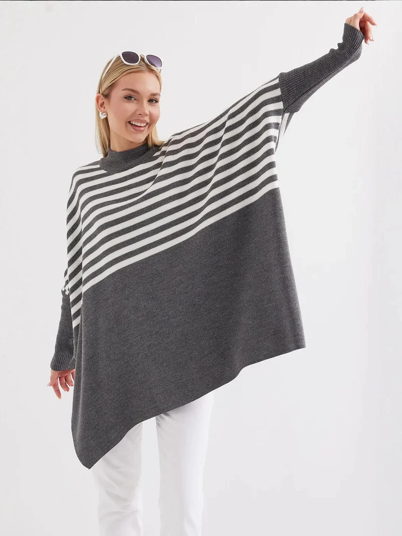 Big Dart Grey BDART Oversized Acrylic Crew Neck Jumper for Women | Best Price UAE