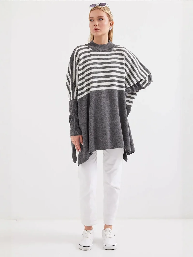 Big Dart Grey BDART Oversized Acrylic Crew Neck Jumper for Women | Best Price UAE