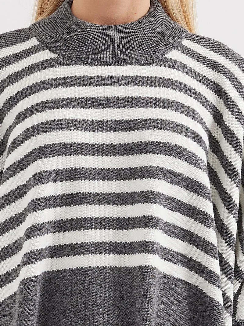 Big Dart Grey BDART Oversized Acrylic Crew Neck Jumper for Women | Best Price UAE