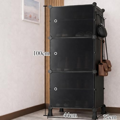 AYSIS Premium Modular Plastic Shoe Rack for Home with Door | 𝟔-𝐓𝐢𝐞𝐫 Stackable Shoe Organizer | Waterproof & Dustproof | Space Saving Storage for Home, Bedroom & Entryway【Black, 6-Shelf-3-Door】 - Image 2