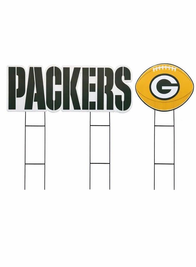 Proformance Home NFL Green Bay Packers Wordmark & Football 3 Pack Yard Sign Set - Image 1