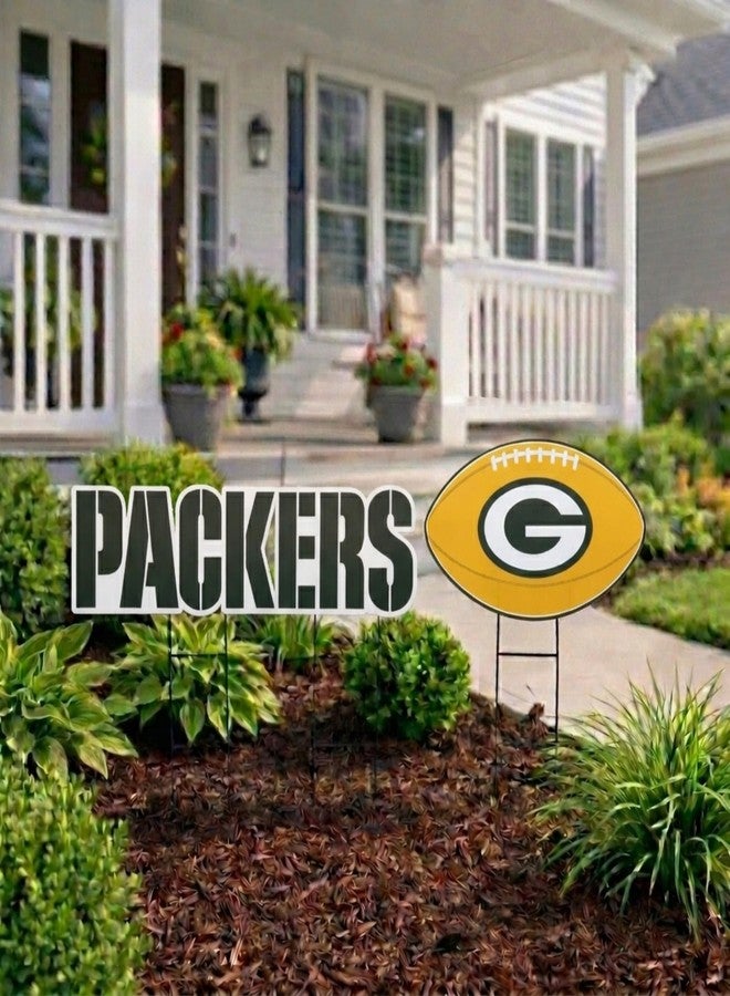 Proformance Home NFL Green Bay Packers Wordmark & Football 3 Pack Yard Sign Set - Image 2