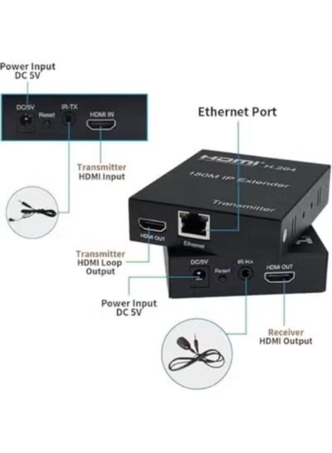 مُوسّع HDMI عبر كابل شبكة – جودة Full HD بدون ضغط – مع ريموت IR وميزة Loop Out حتى 150 متر - Image 3