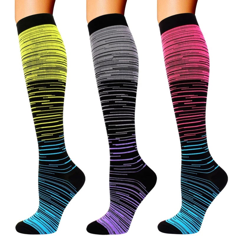 Double Couple 3 Pairs Compression Socks for Women Men 20-30mmhg Knee High Stocking for Sports Running Travel Nurses - Image 1