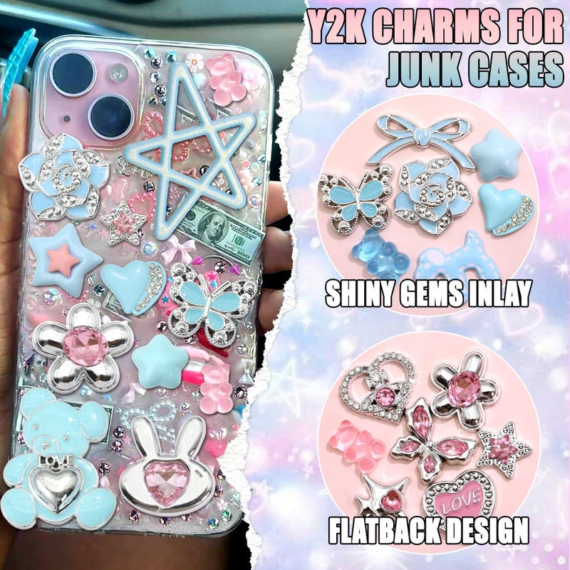 BELICEY Junk Case Charms Y2K Bow Big Charm for Junk Cases 3D Pink Star Butterfly Charms for Phone Case Blue Heart Flower Bear for Customizing Cute DIY Craft - Image 3