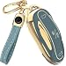 Lucrum Compatible with Tesla Model 3 S Y Key Fob Cover Leather Keychain TPU Keyfob Case for Model 3SY Blue and Gold - Image 2
