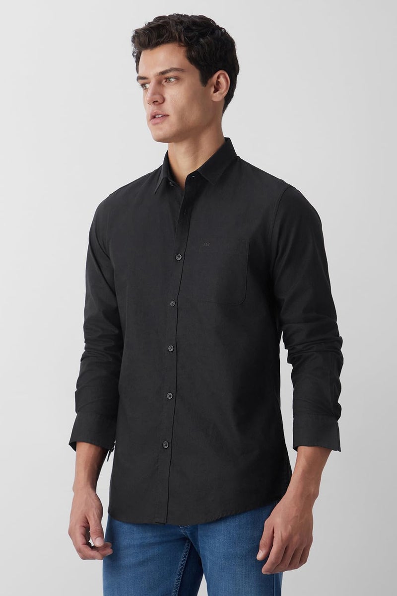 Peter England Men's Classic Slim Fit Full Sleeve Oxford Shirt | 100% Cotton Black - Image 2