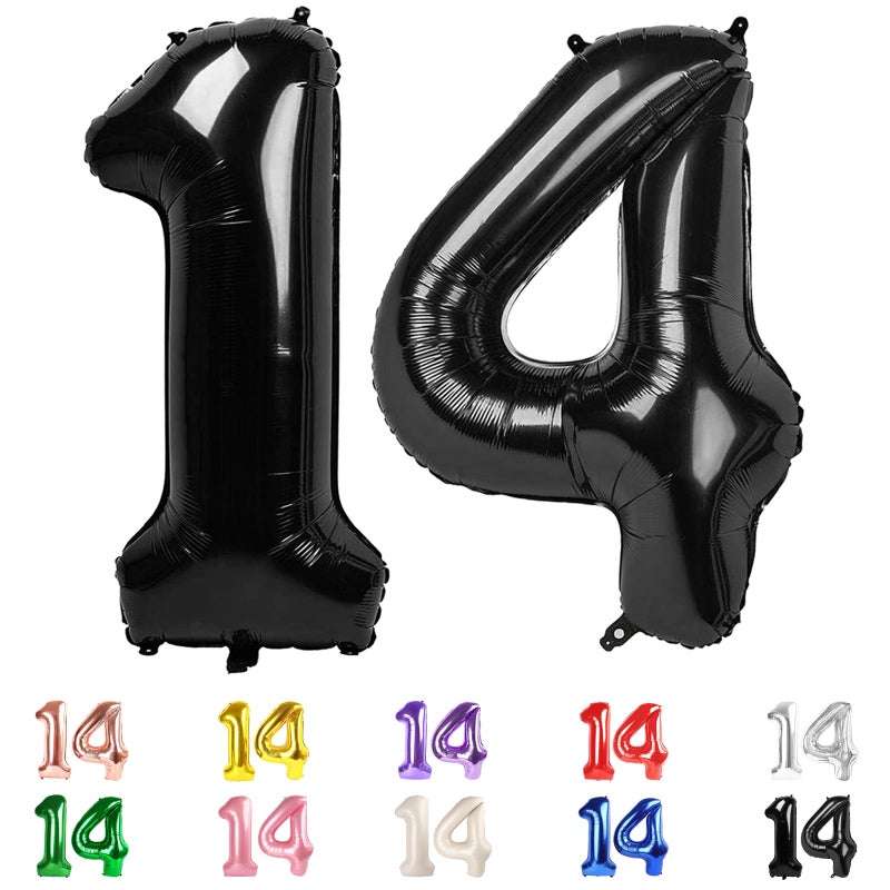 Mluchee 14 Balloon Numbers, Happy 14th Birthday Decorations for Girls Boys, 40 In 41st Black Balloons for Engagement, Wedding, Celebration Party, Graduations, Photo Shoot - Image 1
