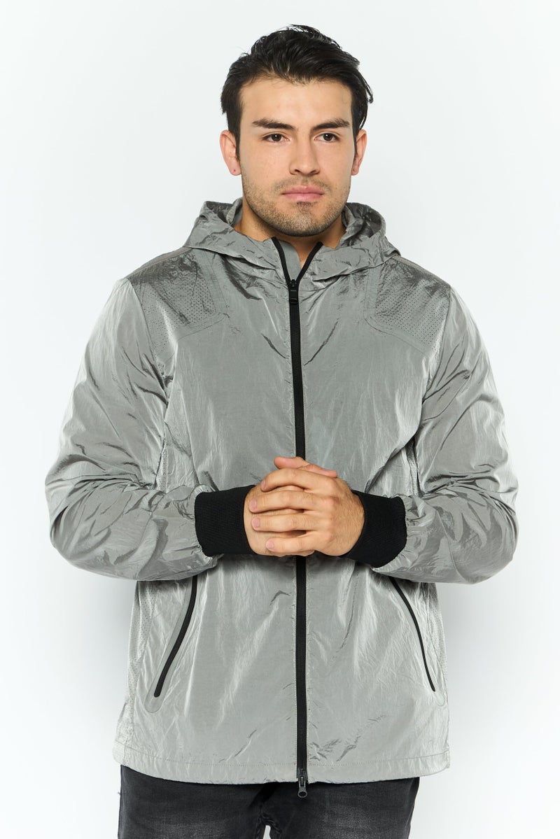 GEOX Men Plain Windbreaker Jacket, Grey  - Image 1