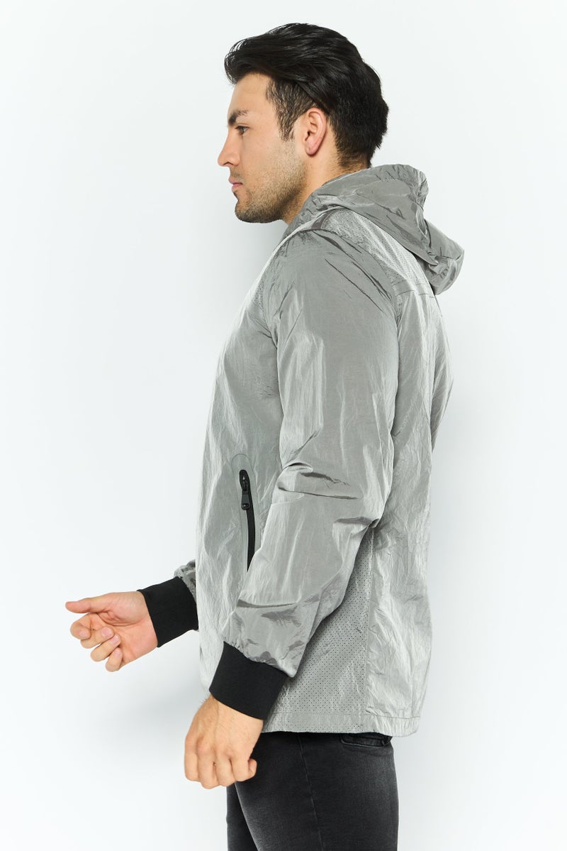 GEOX Men Plain Windbreaker Jacket, Grey  - Image 2