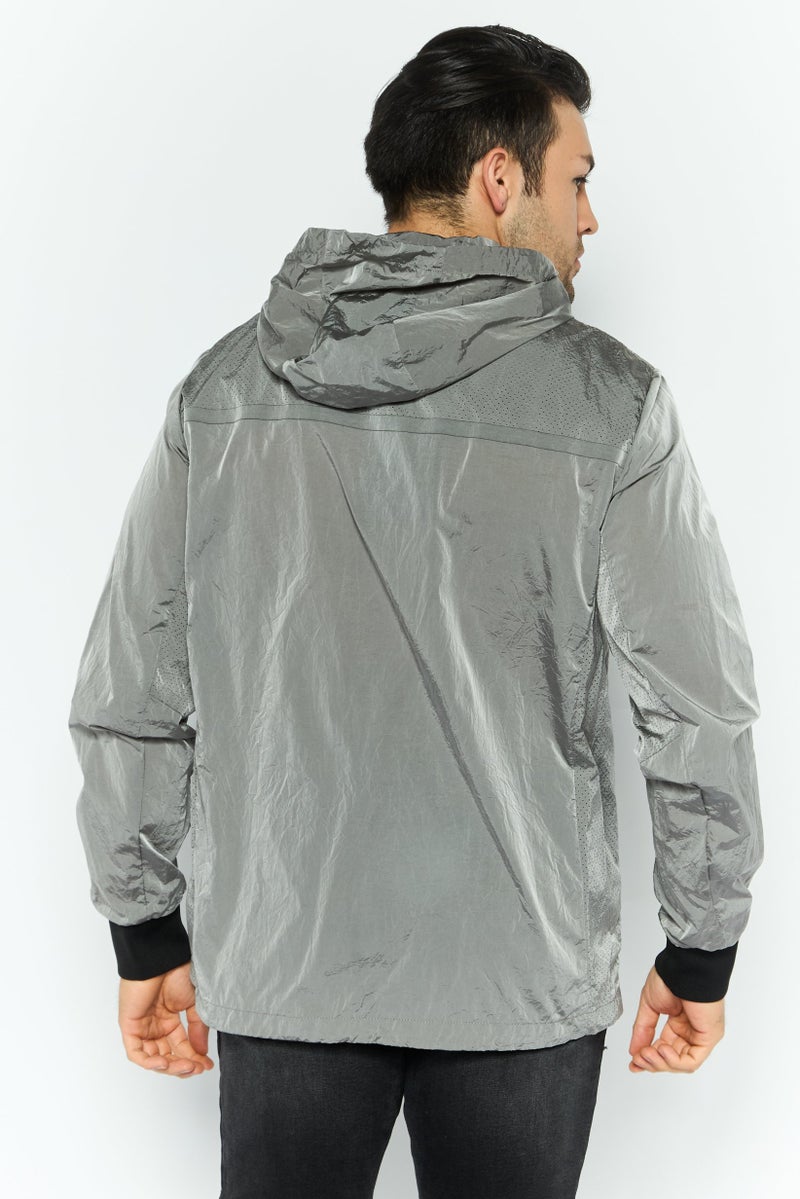 GEOX Men Plain Windbreaker Jacket, Grey  - Image 4