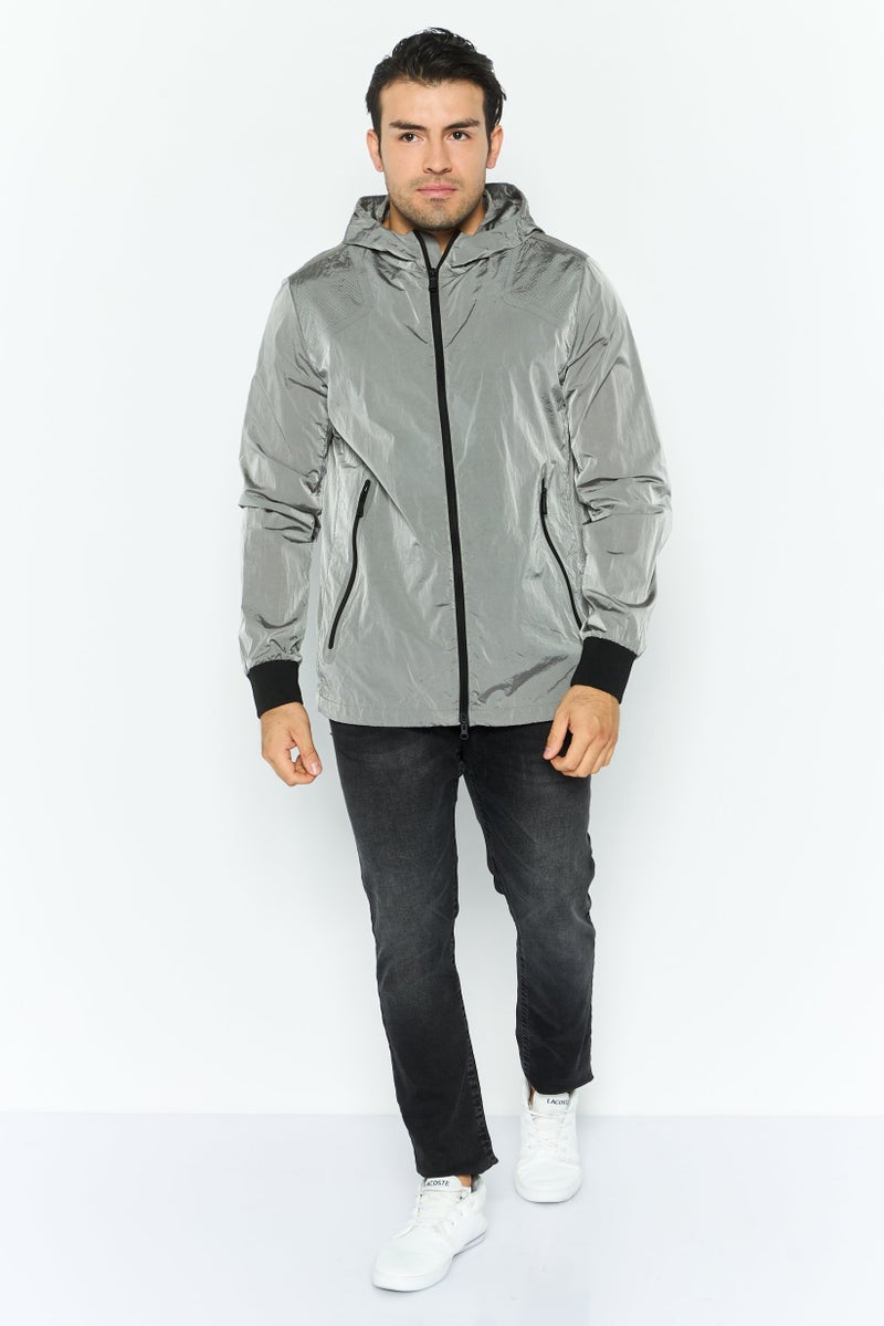 GEOX Men Plain Windbreaker Jacket, Grey  - Image 3