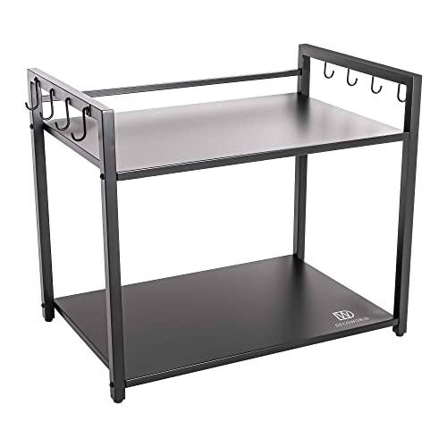 DECOWORLD || Metal Microwave stand || Microwave & OTG Stand for Kitchen Counter|| Double Platform for Extra Storage with hooks|| Kitchen Oven Rack(BLACK) - Image 1