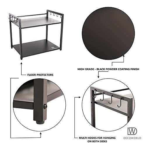 DECOWORLD || Metal Microwave stand || Microwave & OTG Stand for Kitchen Counter|| Double Platform for Extra Storage with hooks|| Kitchen Oven Rack(BLACK) - Image 3