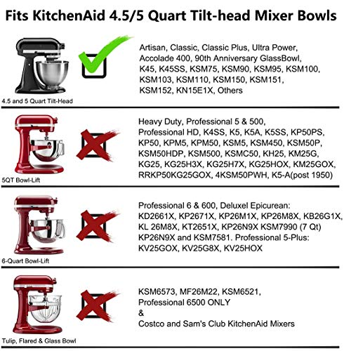 ORIEMARS 4.5/5 Quart Flex Edge Beater for KitchenAid Tilt-Head Stand Mixer, All-Metal Die Cast Flat Beater Paddle with Flexible Silicone Edges Bowl Scraper (Single Silicone Side) - Image 2
