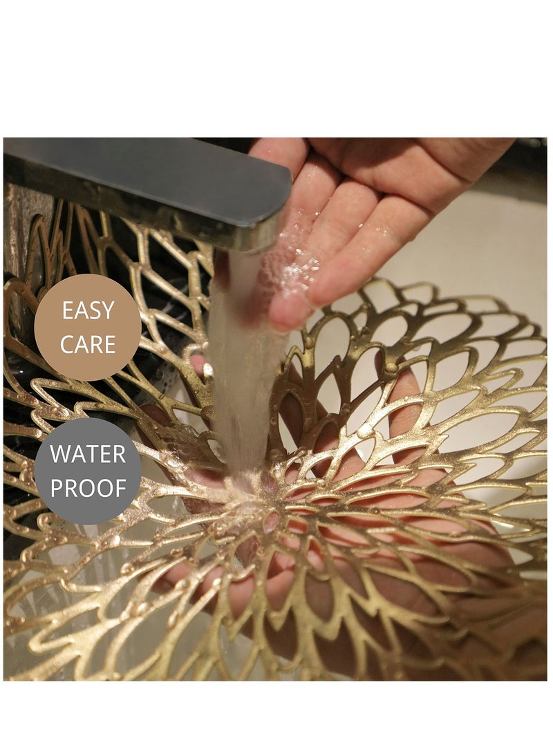 KASTWAVE Gold Round Placemats, Set of 6 for Dinner Table Hollow-Out Vinyl Place Mats Gold Metallic Vinyl Round Placemats  - Image 5