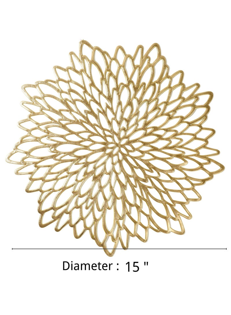 KASTWAVE Gold Round Placemats, Set of 6 for Dinner Table Hollow-Out Vinyl Place Mats Gold Metallic Vinyl Round Placemats  - Image 4