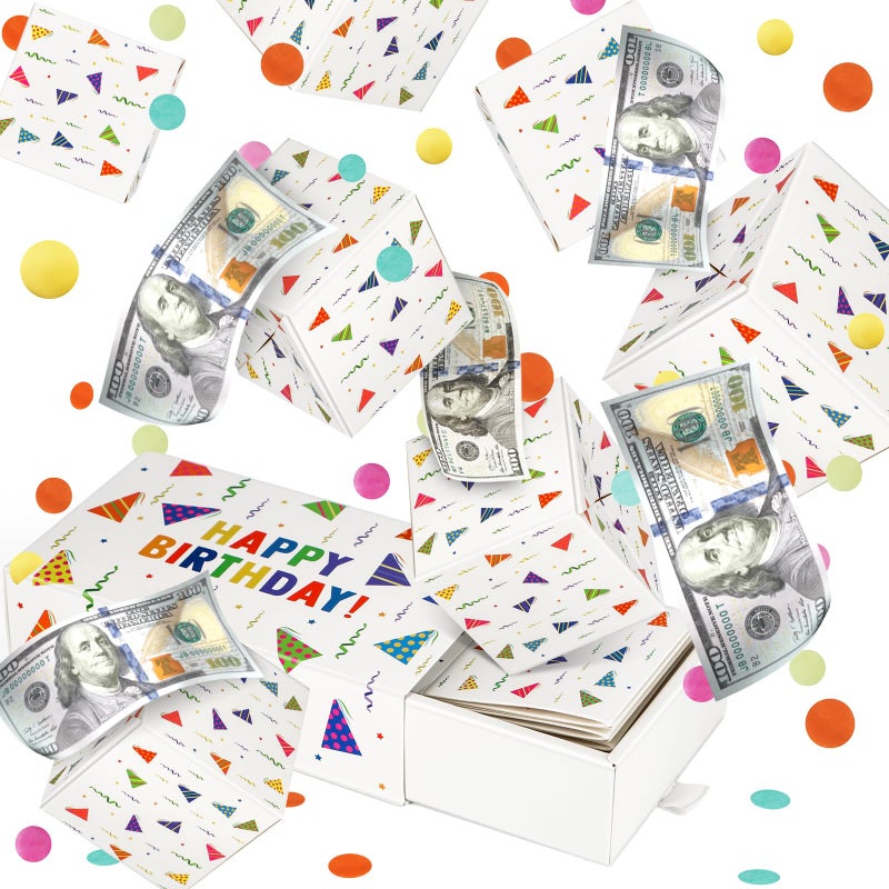 WenmthG Happy Birthday Surprise Gift Box Explosion for Money DIY Pop Out Folding Bounce Explosion Gift Box with Confetti Birthday Money Bank Cash Gift Idea for Women Men Kids White - Image 4