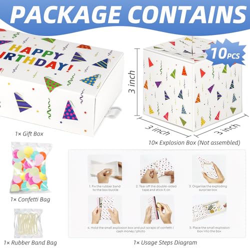 WenmthG Happy Birthday Surprise Gift Box Explosion for Money DIY Pop Out Folding Bounce Explosion Gift Box with Confetti Birthday Money Bank Cash Gift Idea for Women Men Kids White - Image 5