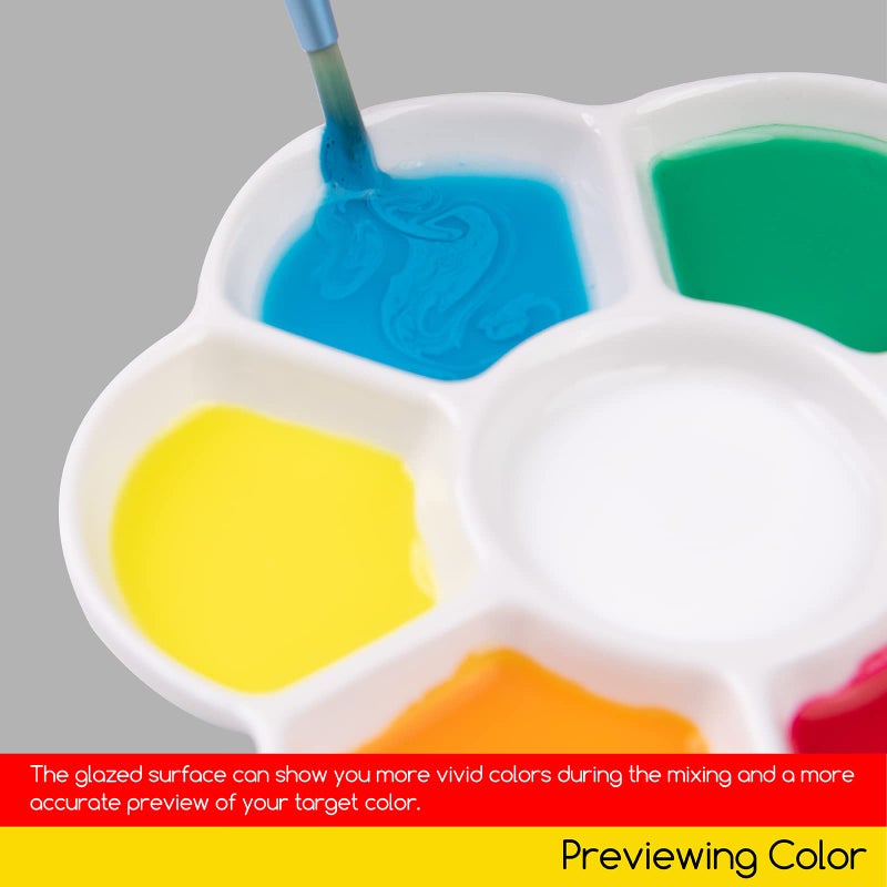 MEEDEN 7-Well Studio Porcelain Paint Palette Tray,Artist Mixing Colour Tray by 4-3/4 Inches for Watercolor Gouache Painting,Round,White - Image 5