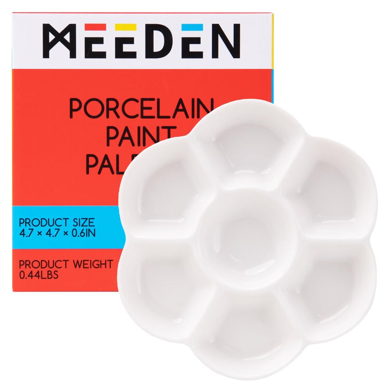 MEEDEN 7-Well Studio Porcelain Paint Palette Tray,Artist Mixing Colour Tray by 4-3/4 Inches for Watercolor Gouache Painting,Round,White - Image 1