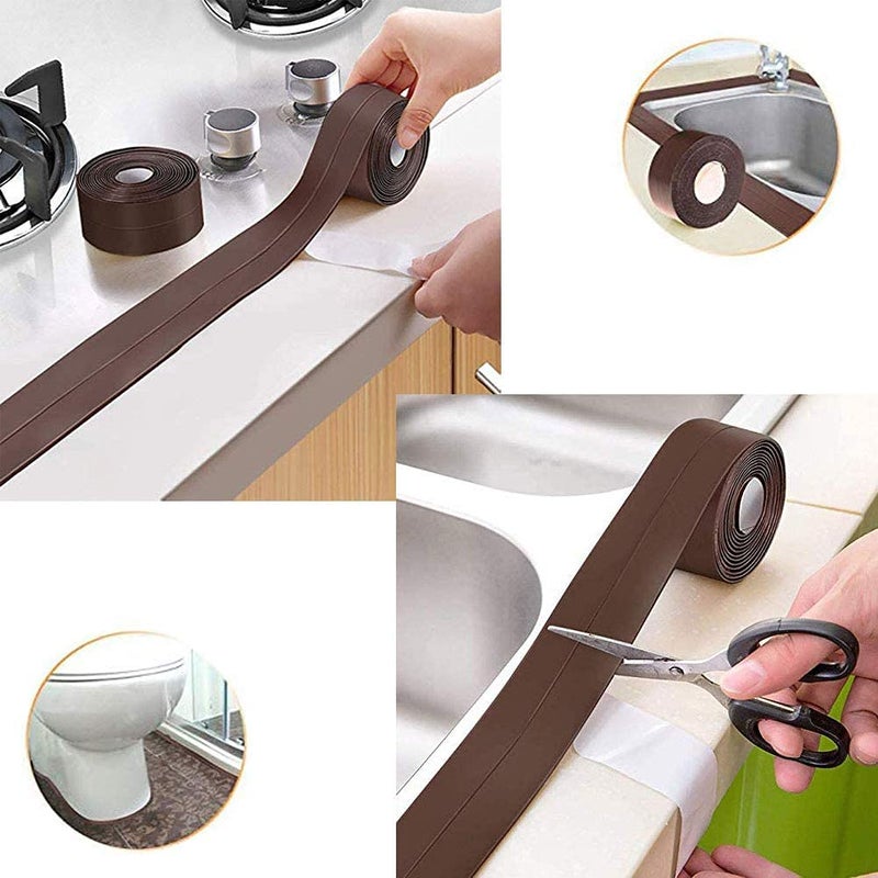 PRAYAS Caulk Strip, Sealant Tape Self-Adhesive Mildewproof/Waterproof, PE Sealing Tape for Bath/Kitchen/Toilet/Wall Corner (Pack of 1, Brown) - Image 3