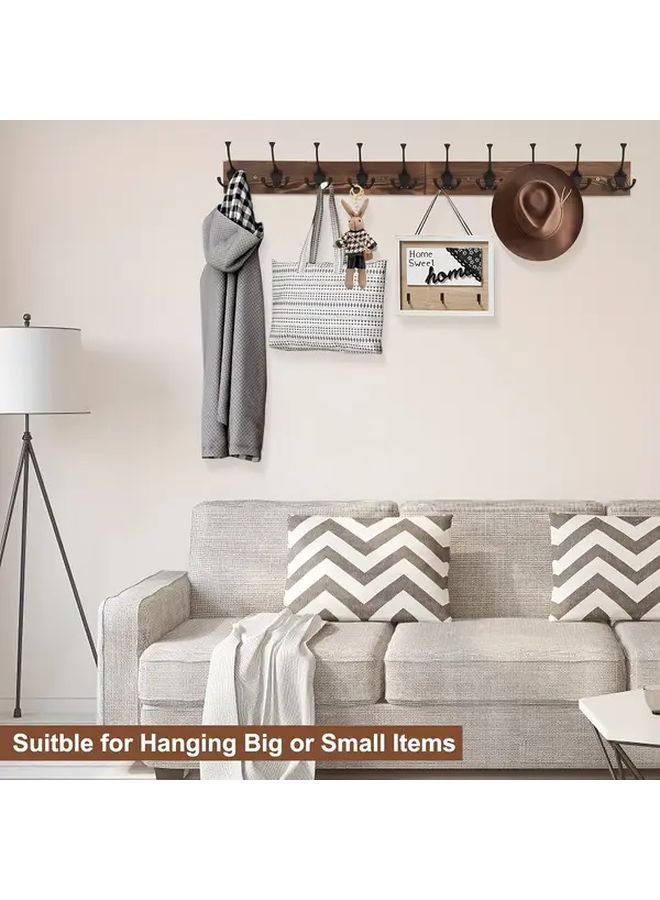 Black Wooden Wall Mounted Coat Hanger With 10 Triple Hooks For Hallway Farmhouse - Image 3