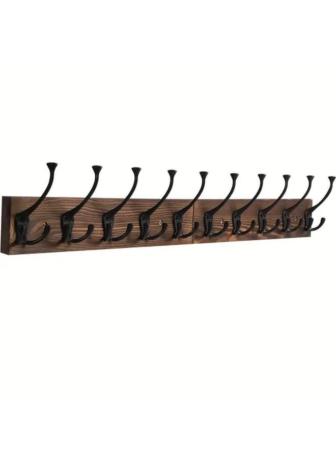 Black Wooden Wall Mounted Coat Hanger With 10 Triple Hooks For Hallway Farmhouse - Image 2