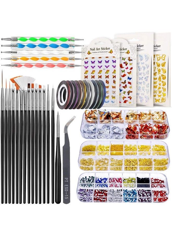 JOYJULY - Nail Art Design Tools 3D Nail Art Decorations Kit With Nail Art Brushes Dotting Tools Holographic Nail Art Stickers Nail Foil Tape Strips And Nails Art Rhinestones And Pickup Tweezers - Image 1