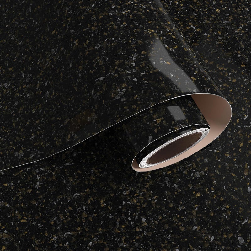 VaryPaper 157x787 Glossy Black and Gold Granite Contact Paper Peel and Stick Countertops for Kitchen Waterproof Removable Self Adhesive Marble Vinyl Wallpaper for Bathroom Table Desk Cabinets - Image 2
