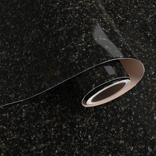 VaryPaper 157x787 Glossy Black and Gold Granite Contact Paper Peel and Stick Countertops for Kitchen Waterproof Removable Self Adhesive Marble Vinyl Wallpaper for Bathroom Table Desk Cabinets - Image 1