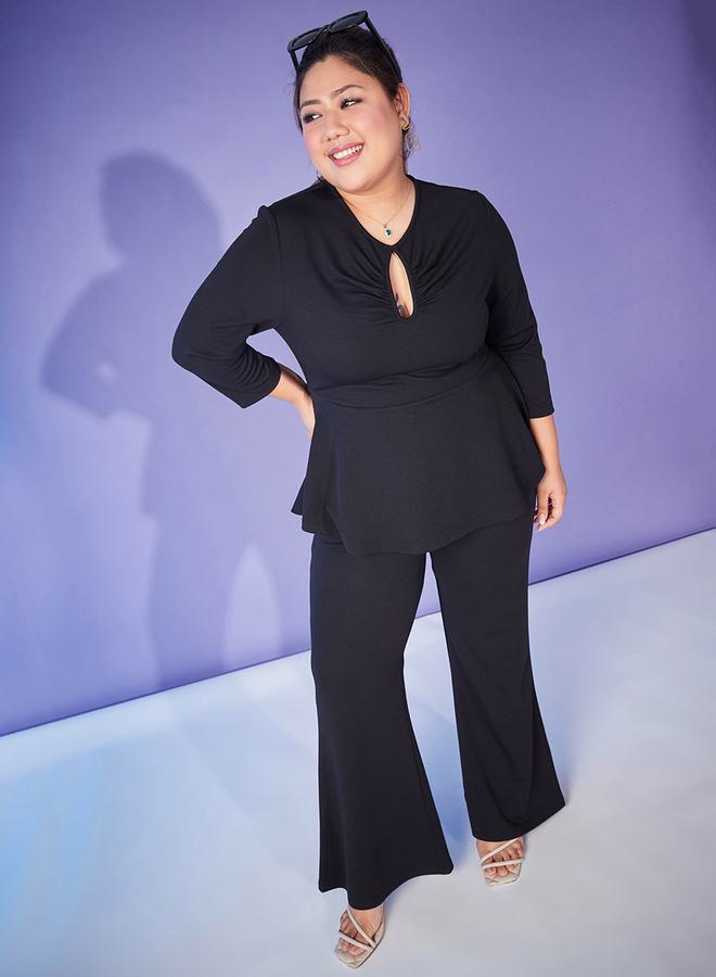 ساسافراس طقم بلوزة بياقة فتحة مفتاح وبنطلون واسع من ستايلي - Image 1