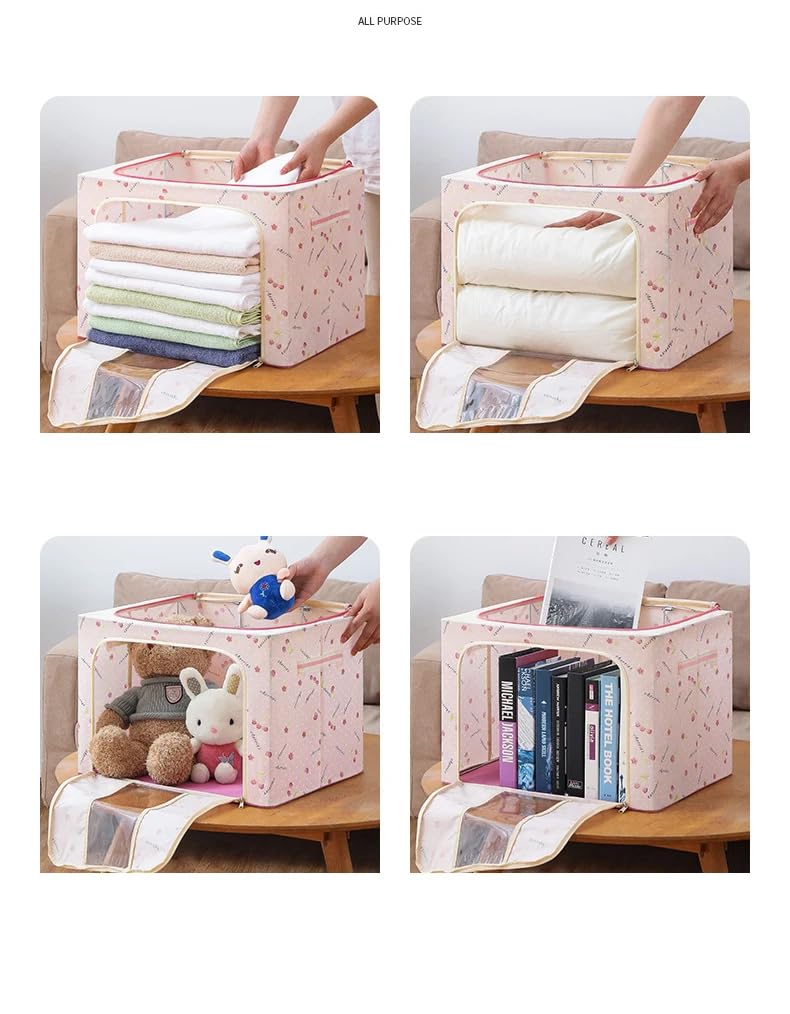 ROY ENTERPRISE ROY ENTERPRISE 66 Ltr Clothes Storage Box Foldable Steel Frame Clothes Organizer Storage Box for Wardrobe Saree Shirts and Blankets Oxford Fabric 66 Ltr Pitch Pack Of 2 - Image 3