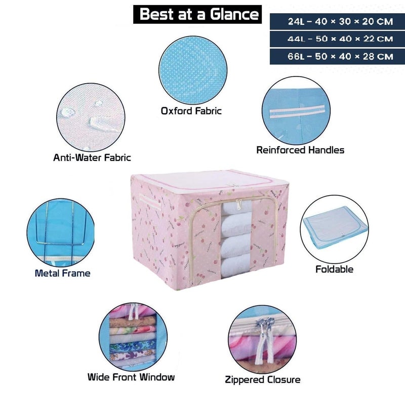 ROY ENTERPRISE ROY ENTERPRISE 66 Ltr Clothes Storage Box Foldable Steel Frame Clothes Organizer Storage Box for Wardrobe Saree Shirts and Blankets Oxford Fabric 66 Ltr Pitch Pack Of 2 - Image 2