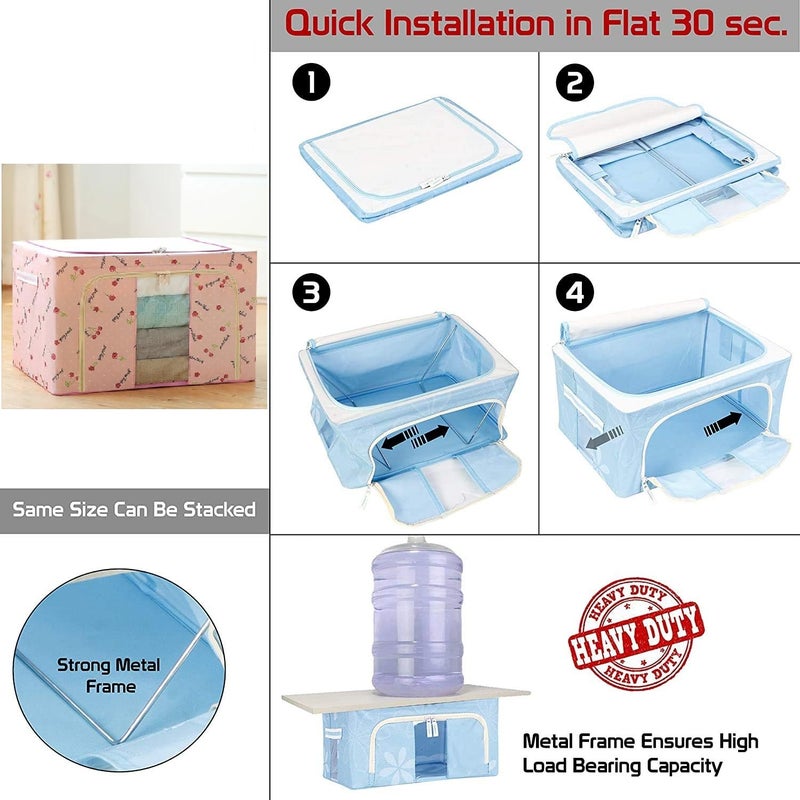 ROY ENTERPRISE ROY ENTERPRISE 66 Ltr Clothes Storage Box Foldable Steel Frame Clothes Organizer Storage Box for Wardrobe Saree Shirts and Blankets Oxford Fabric 66 Ltr Pitch Pack Of 2 - Image 4