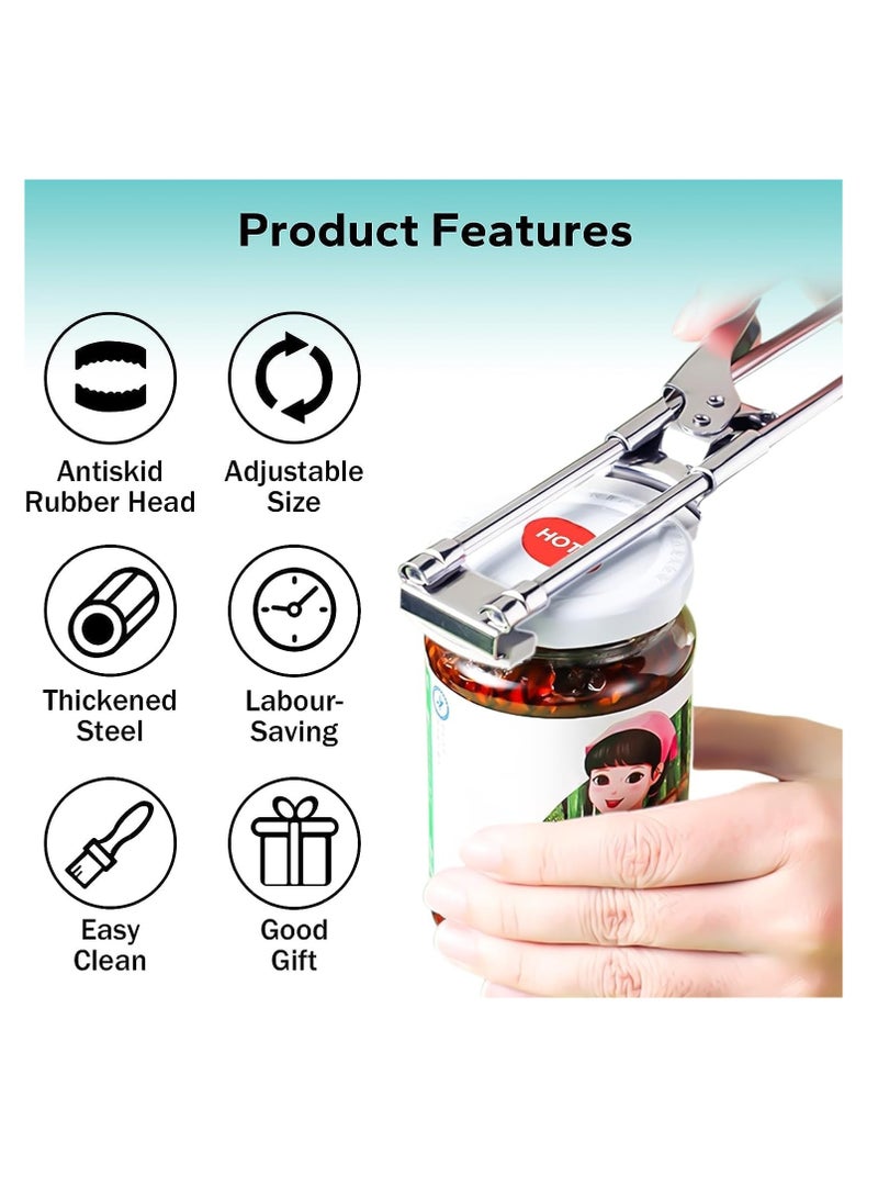 SYOSI Adjustable Jar Opener for Weak Hands Easy Jar Opener for Seniors with Arthritis, Multifunctional Stainless Steel Can Opener Jar Lid Gripper Manual Bottle Opener Kitchen Gadgets (2 PCS) - Image 2