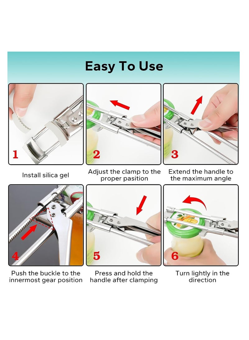 SYOSI Adjustable Jar Opener for Weak Hands Easy Jar Opener for Seniors with Arthritis, Multifunctional Stainless Steel Can Opener Jar Lid Gripper Manual Bottle Opener Kitchen Gadgets (2 PCS) - Image 3