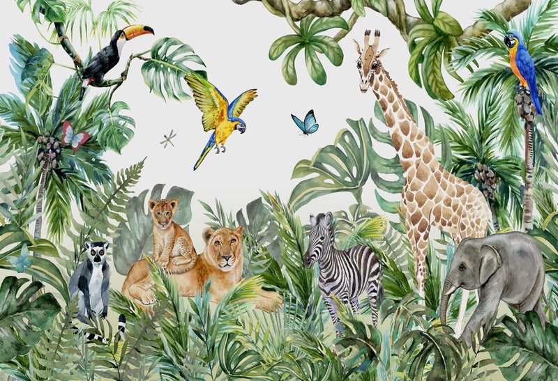 MFWFM Safari Wallpaper for Children with Animals Jungle Wall Mural Watercolor Animals Nursery Wallpaper Kids Room Decor(Not Peel n' Stick) - Image 2