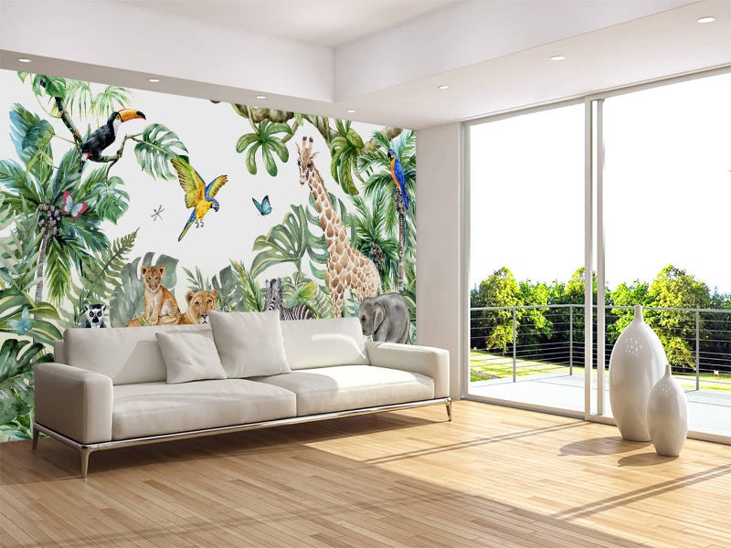 MFWFM Safari Wallpaper for Children with Animals Jungle Wall Mural Watercolor Animals Nursery Wallpaper Kids Room Decor(Not Peel n' Stick) - Image 3