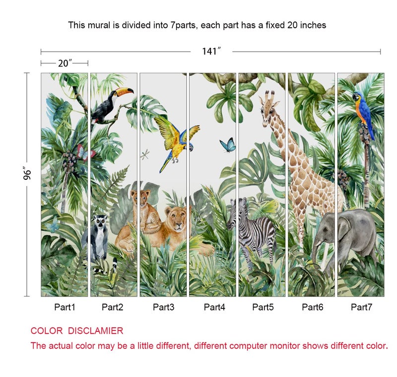 MFWFM Safari Wallpaper for Children with Animals Jungle Wall Mural Watercolor Animals Nursery Wallpaper Kids Room Decor(Not Peel n' Stick) - Image 5