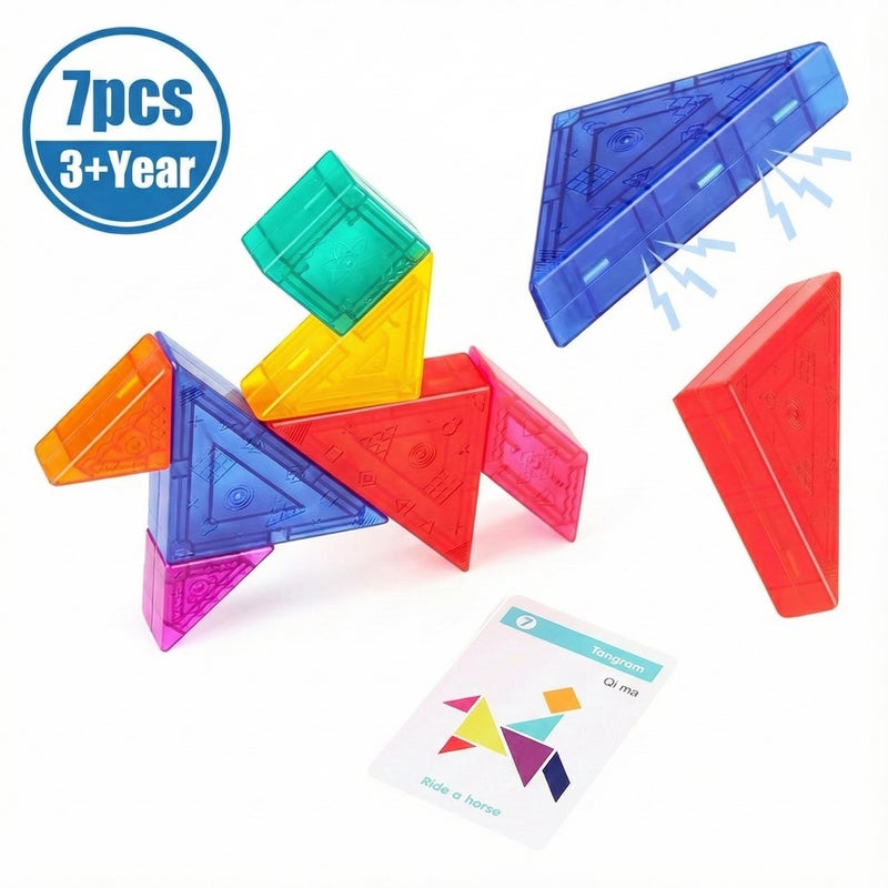 لغز تانجرام المغناطيسي للأطفال 3+ - أشكال بانوراما هندسية ثلاثية الأبعاد - لعبة سفر تعليمية في العلوم والتكنولوجيا والهندسة والرياضيات - ألعاب تشويق العقل للأولاد والبنات (ملونة) - Image 1