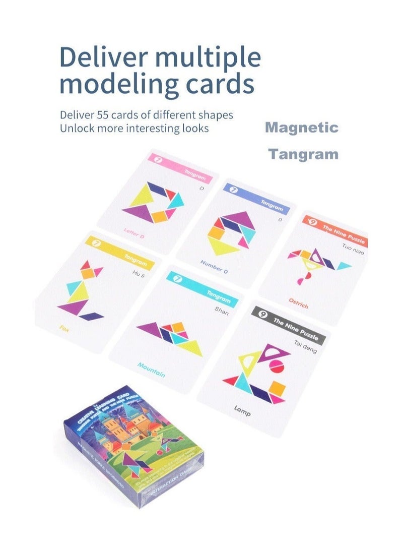 لغز تانجرام المغناطيسي للأطفال 3+ - أشكال بانوراما هندسية ثلاثية الأبعاد - لعبة سفر تعليمية في العلوم والتكنولوجيا والهندسة والرياضيات - ألعاب تشويق العقل للأولاد والبنات (ملونة) - Image 3