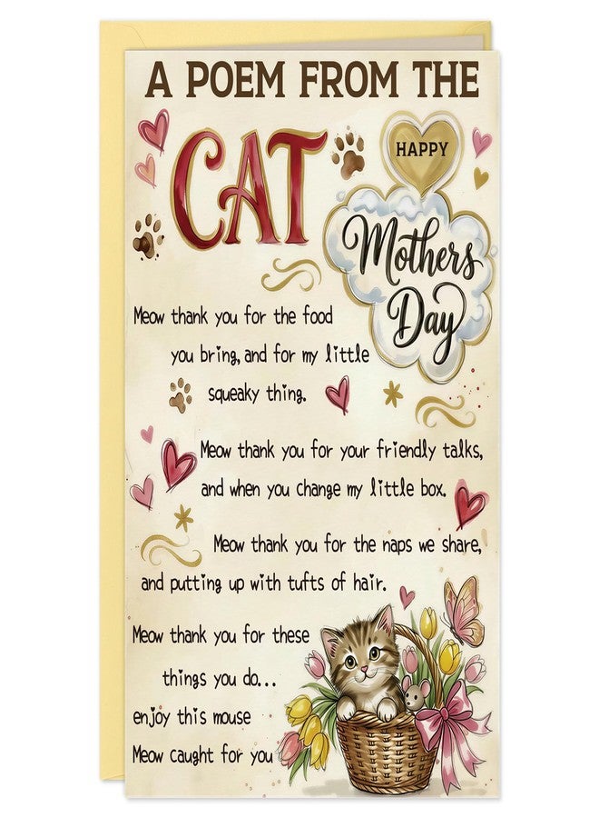 FLYAB Happy Cat Mothers Day Card - from Cats with Heartfelt Poem and Unexpected Mouse Gift, Meow Mothers Day Card for Mom with Gold Envelope Sticker,5.5"x 8" - Image 1