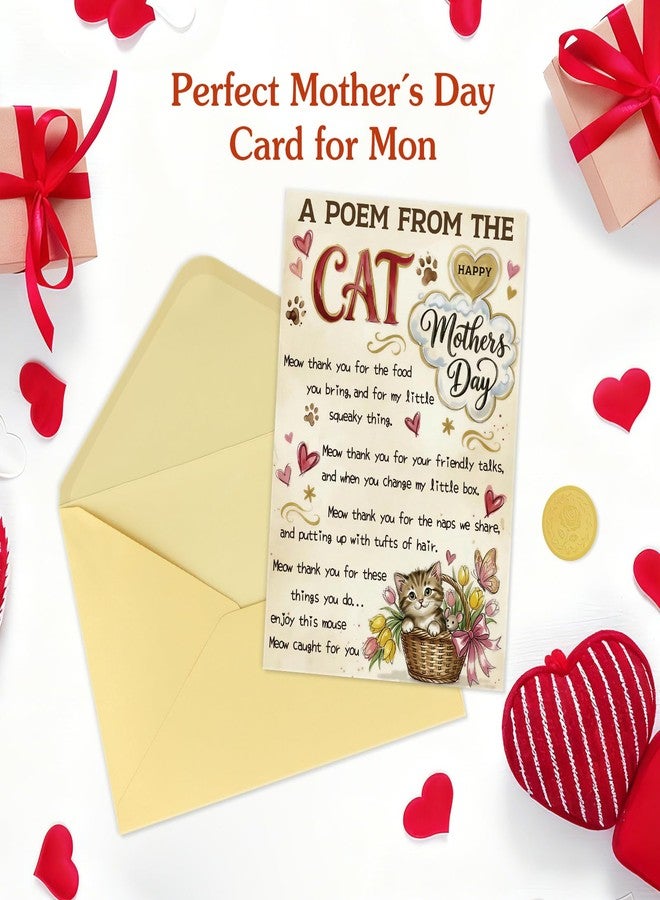 FLYAB Happy Cat Mothers Day Card - from Cats with Heartfelt Poem and Unexpected Mouse Gift, Meow Mothers Day Card for Mom with Gold Envelope Sticker,5.5"x 8" - Image 3