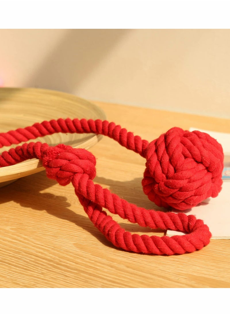 Excefore - Curtain Tiebacks Curtain Holdbacks Curtain Ties with Big Woven Ball Outdoor Curtain Tiebacks Cotton Hand Woven Curtain Rope tiebacks Decorative Tie Backs for Drapes (Red 2) - Image 1