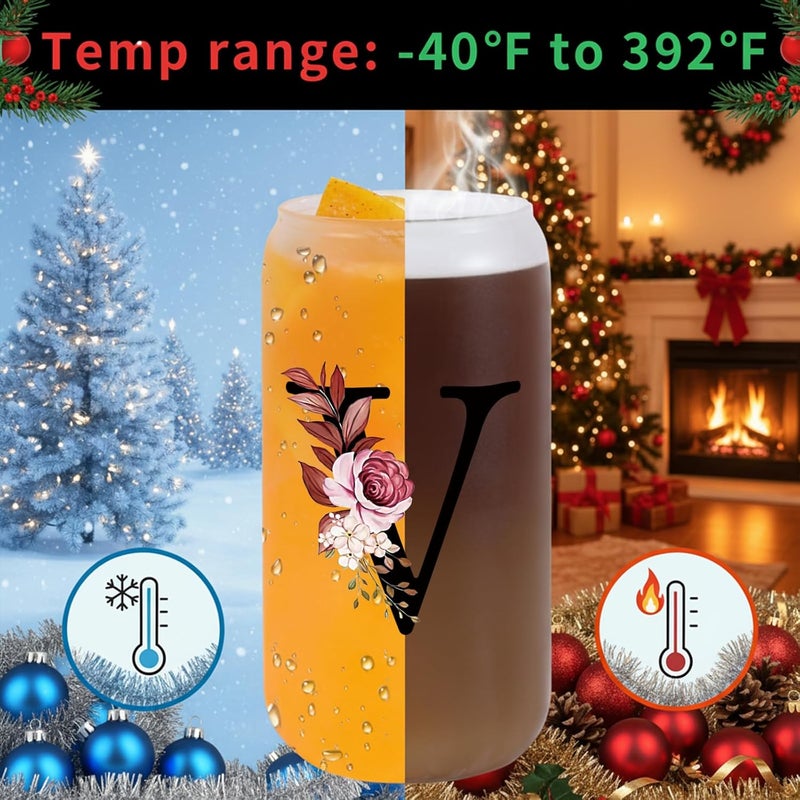 Wulcea Monogrammed Glass Drinking Cup With Lid Straw Women Men Teacher Christmas Math Biology Piano Future Mentor Speech Substitute Ballet Drama Guitar Yoga Montessori Physics Chemistry Band Gifts,V - Image 3