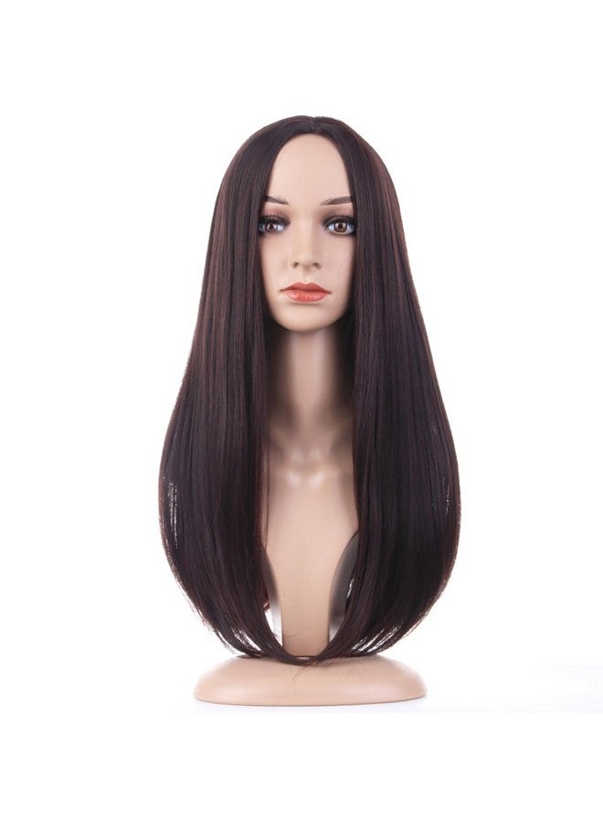 بيرون باروكة شعر بيرون بني غامق، باروكة شعر مستقيمة طويلة، جزء متوسط، باروكة شعر نسائية لحفلات الهالوين أو للاستخدام اليومي، تتضمن غطاء شعر مستعار - Image 1