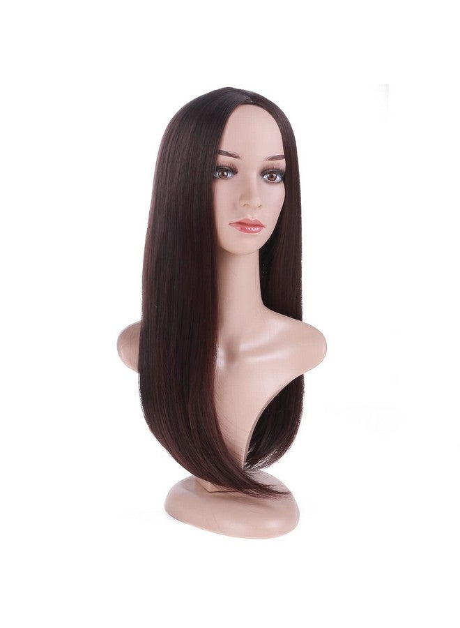 بيرون باروكة شعر بيرون بني غامق، باروكة شعر مستقيمة طويلة، جزء متوسط، باروكة شعر نسائية لحفلات الهالوين أو للاستخدام اليومي، تتضمن غطاء شعر مستعار - Image 2