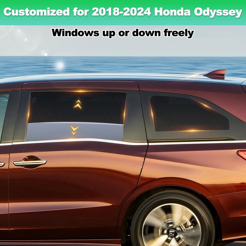ستائر نوافذ السيارة لسيارة Odyssey 2018-2024، 4 قطع ستائر شمسية للنوافذ الجانبية الخلفية والرباعية، أغطية خصوصية مغناطيسية بشبكة قابلة للتنفس، حماية من الأشعة فوق البنفسجية وعزل حراري للأطفال، السفر والتخييم - Image 2